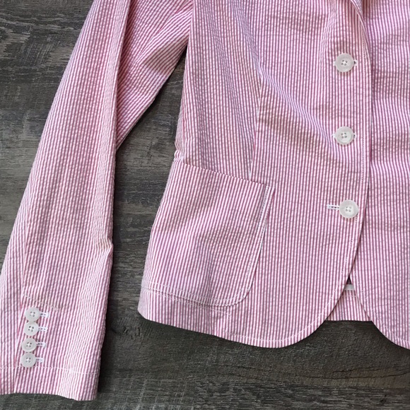 J. Crew Pink and White Seersucker Blazer Size 8 - Picture 3 of 7